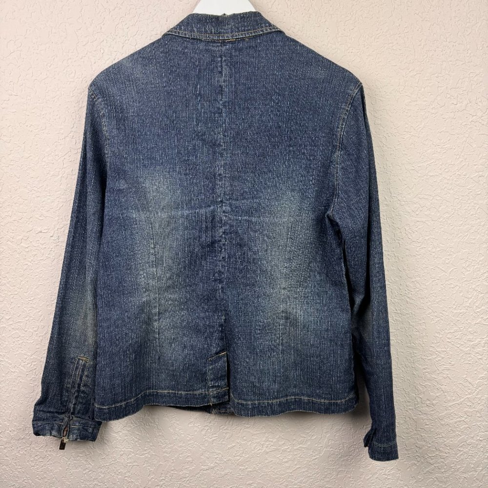 Star Jeans Denim Blazer Mens XL Zipper Accent Pockets 1 Button Front Dark Wash - Picture 3 of 10